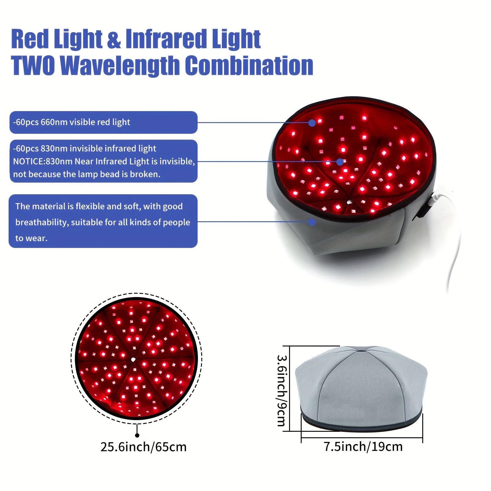 FDA cleared Hot Red Light Light Cap with 660nm and 830nm for Hair Re-growth Home Use red light medical grade