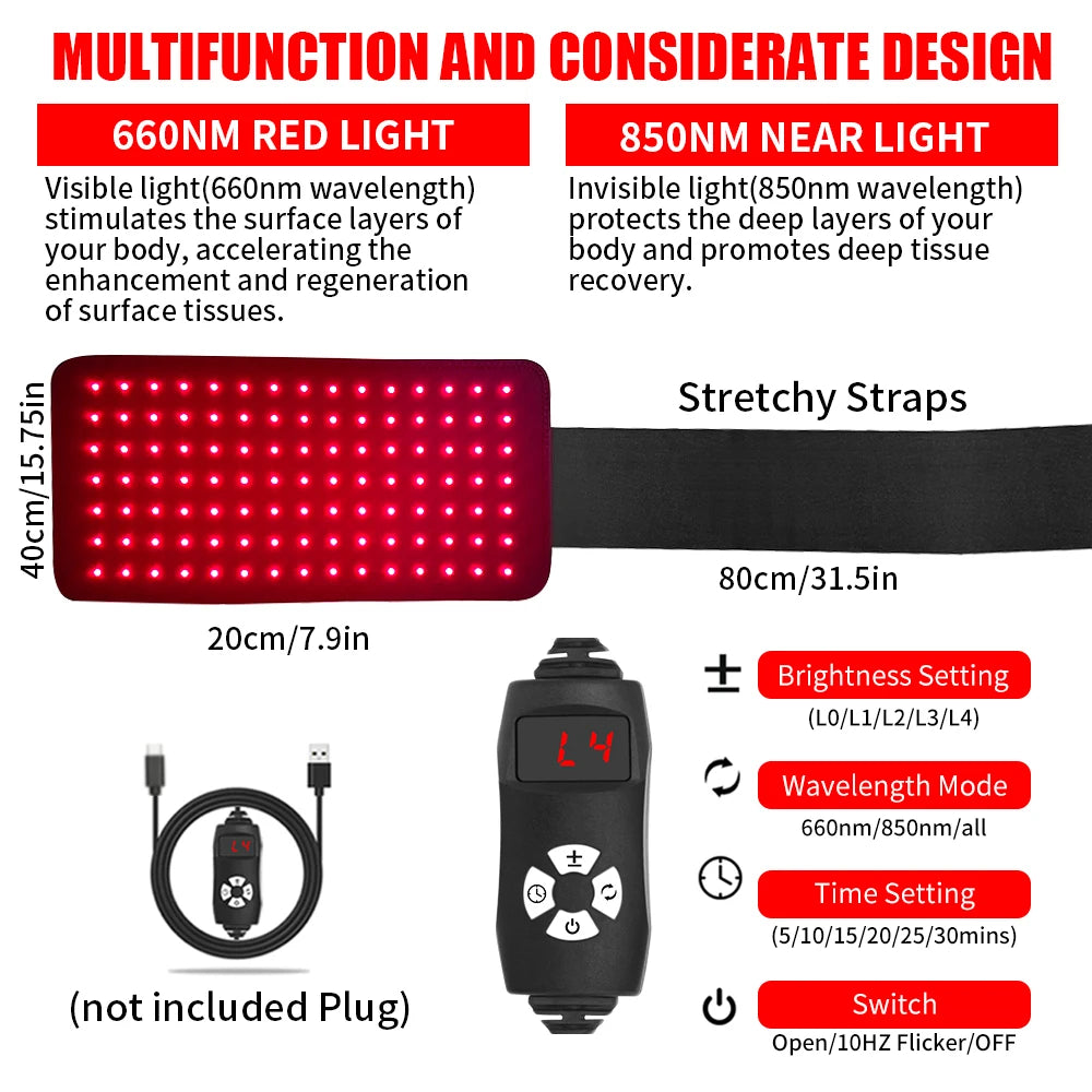 Red Light Therapy Belt Infrared LED Relax Devices for Body Back Knee Hands Feet Relief Portable 660nm 850nm Light Pad