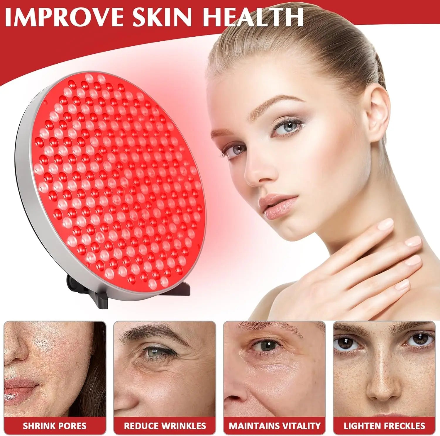 NEW Red Light Therapy Lamp LED Panel (Round)with Stand, 660 &850nm Near Infrared Light Combo,  for Pain Relief Body, Skin Beauty
