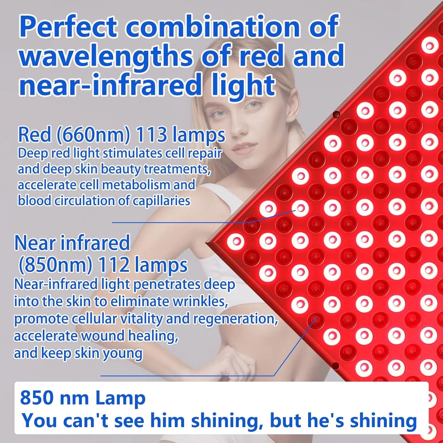 Red-Light-LED-Therapy-Panel - Infrared Red Light Therapy Lamp Device for Body,LED 660nm and Near Infrared 850nm Light Combo