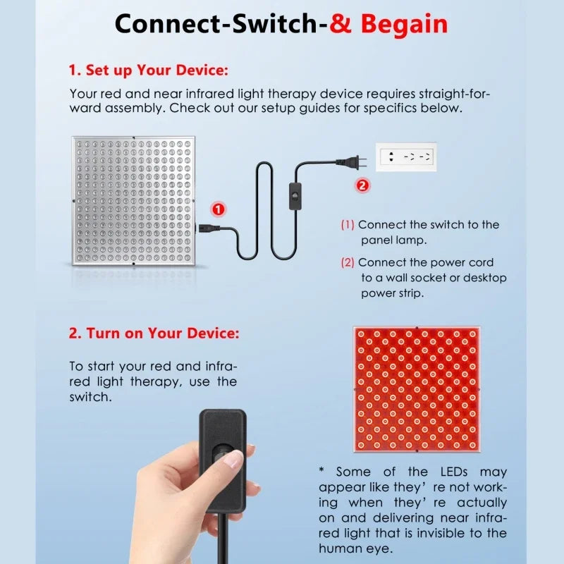 LED Red Light Therapy Panel Lamp for Facial Anti Aging Skin Care Beauty 225pcs LED Light Body Pain Relief Physical Therapy