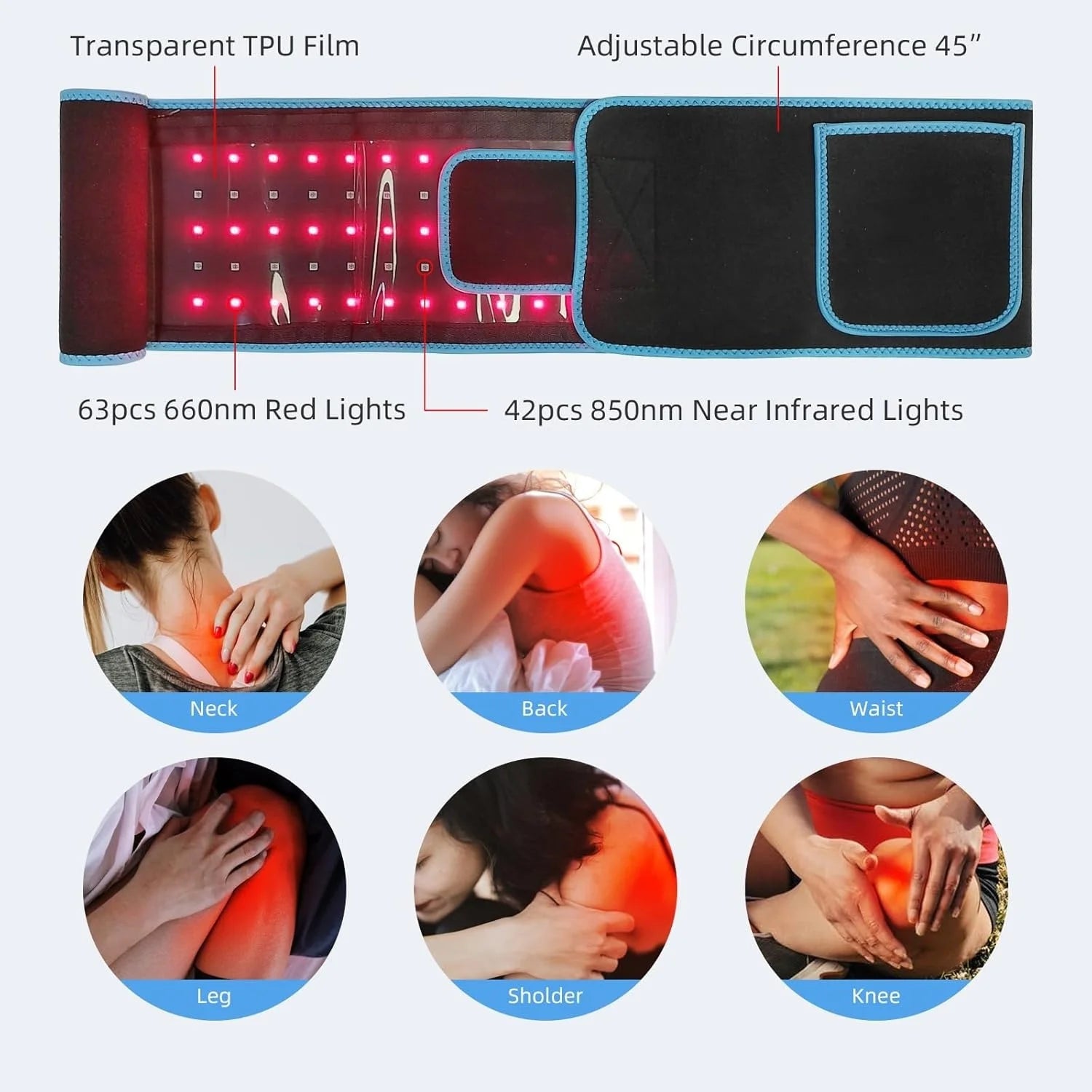 660nm&850nm Red Light Infrared Light Therapy Waist Belt with Controller Body Pain Relief Heated Pad for Muscle Repair Speed Heal